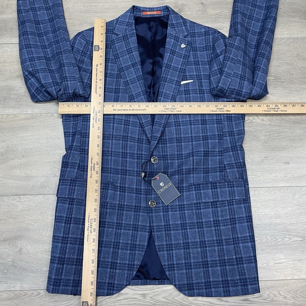 Cremieux Blue Plaid Sport Coat Men Sz 41L Cotton Linen Wool NEW - Picture 6 of 10
